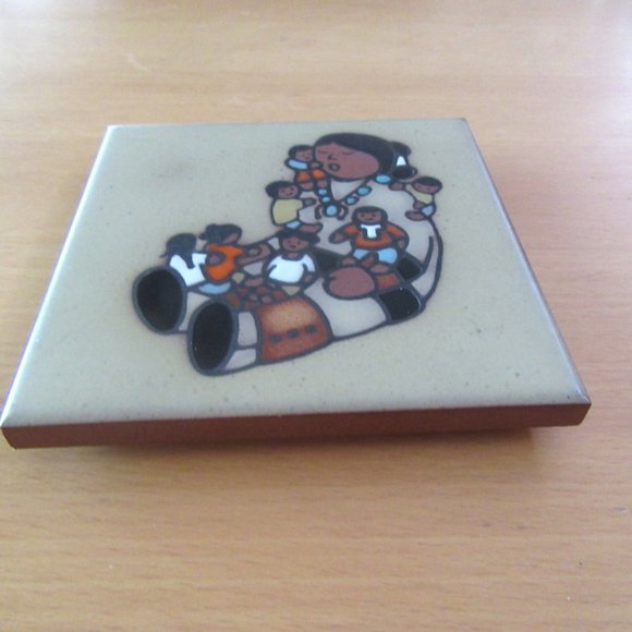 Vintage Cleo Teissedre Native American hand painted cork backed tile coaster - Picture 2 of 3